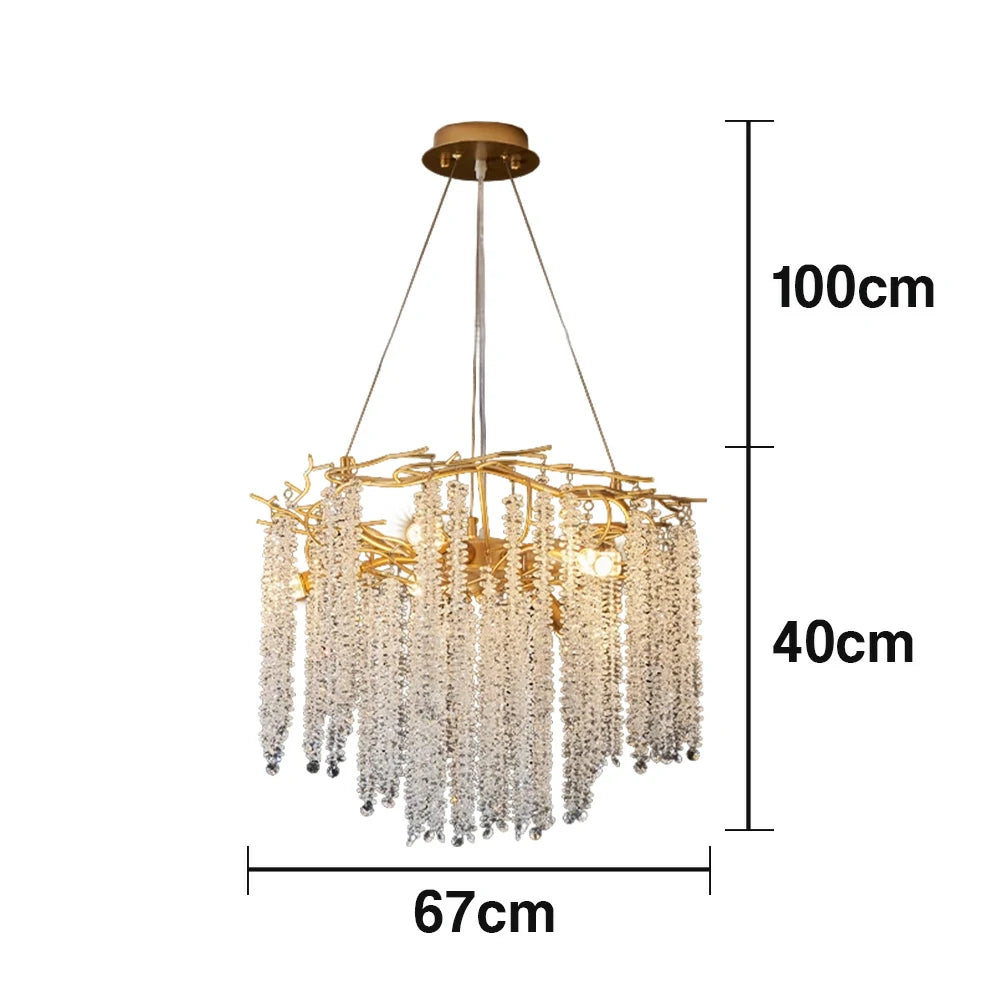 LIVARA Crystal Tassel Chandelier 6/8/10-Head LED Pendant Light, Gold Iron Frame & E14 Lamp Holder for Living Room Bedroom Dining Room