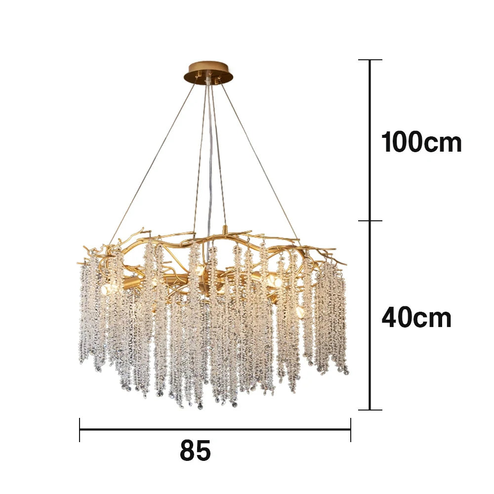 LIVARA Crystal Tassel Chandelier 6/8/10-Head LED Pendant Light, Gold Iron Frame & E14 Lamp Holder for Living Room Bedroom Dining Room