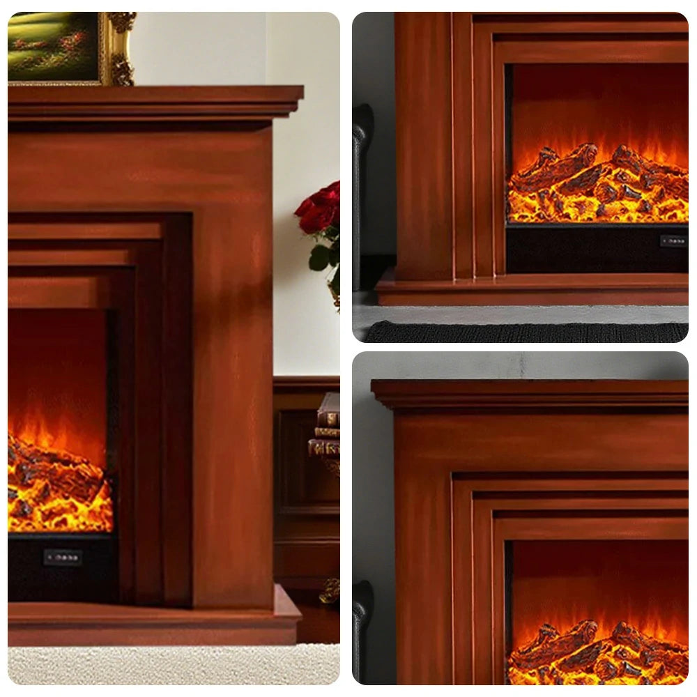 LIVARA 608 Electric Fireplace TV Cabinet - White Solid Wood Frame, 3D Flame Effect, Dual Core Options 12W/750–1500W - Brown