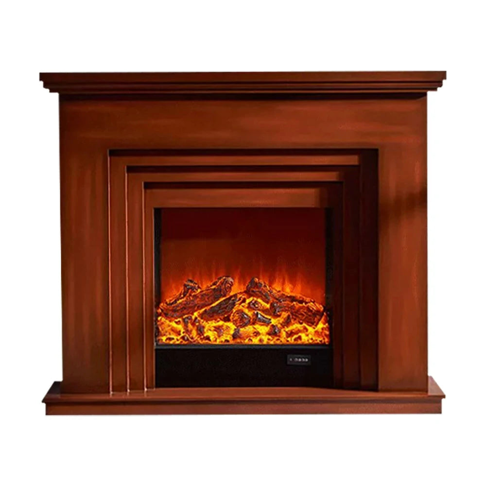 LIVARA 608 Electric Fireplace TV Cabinet - White Solid Wood Frame, 3D Flame Effect, Dual Core Options 12W/750–1500W - Brown