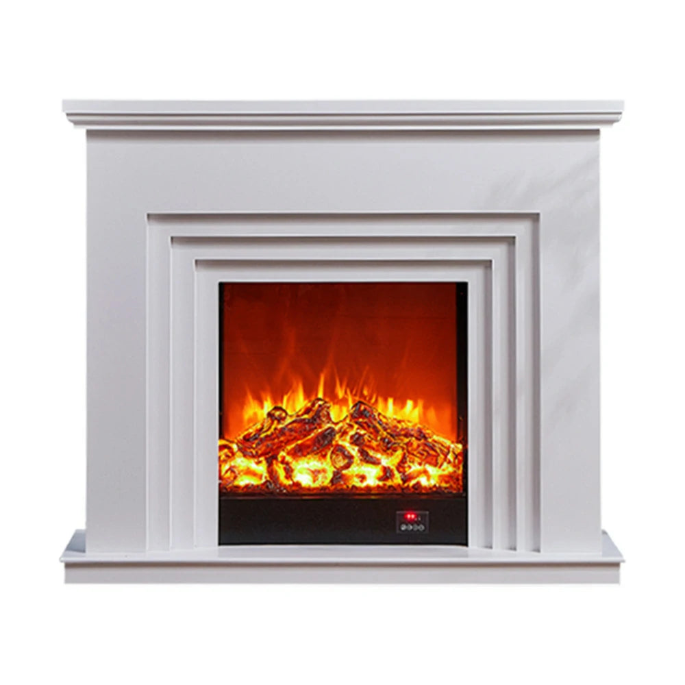 LIVARA 608 Electric Fireplace TV Cabinet - White Solid Wood Frame, 3D Flame Effect, Dual Core Options 12W/750–1500W - White