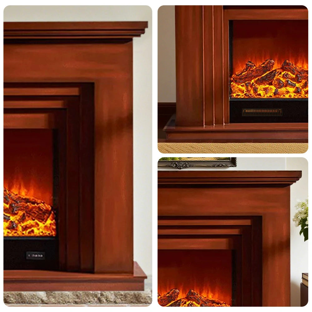 LIVARA 608 Electric Fireplace TV Cabinet - White Solid Wood Frame, 3D Flame Effect, Dual Core Options 12W/750–1500W - Brown
