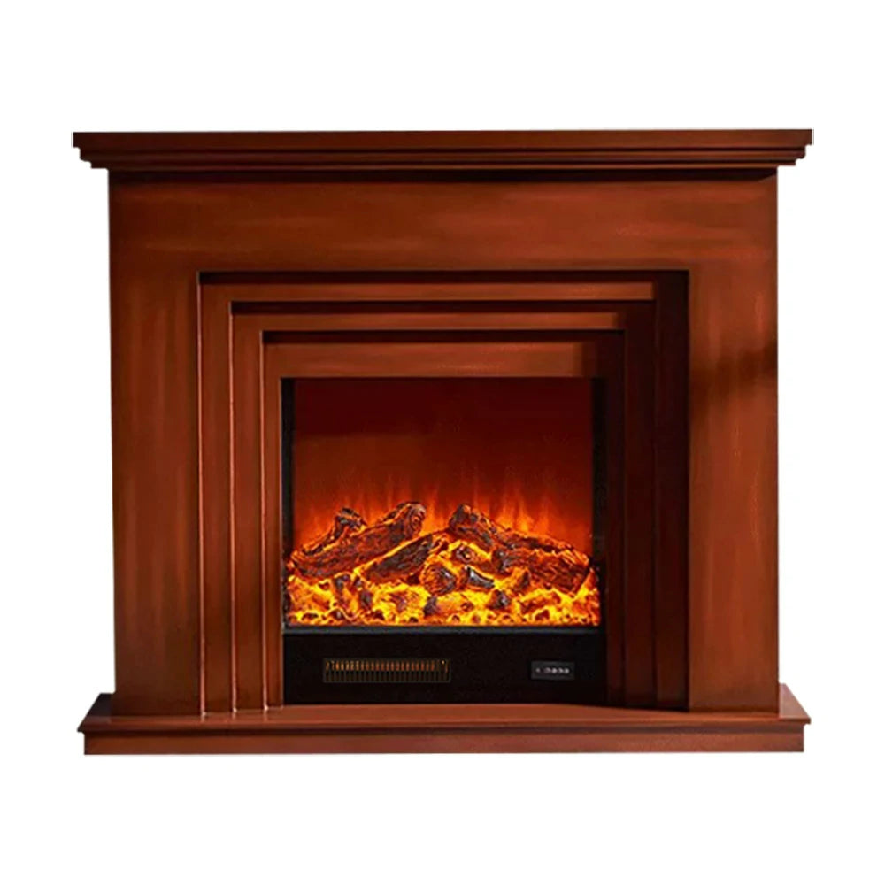 LIVARA 608 Electric Fireplace TV Cabinet - White Solid Wood Frame, 3D Flame Effect, Dual Core Options 12W/750–1500W - Brown