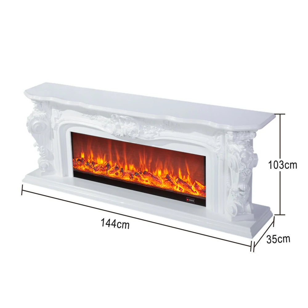 LIVARA 610 Electric Fireplace TV Stand - White Solid Wood, Remote Control, 3D Flame, Decorative or Heating Core Options 12W/750–1500W