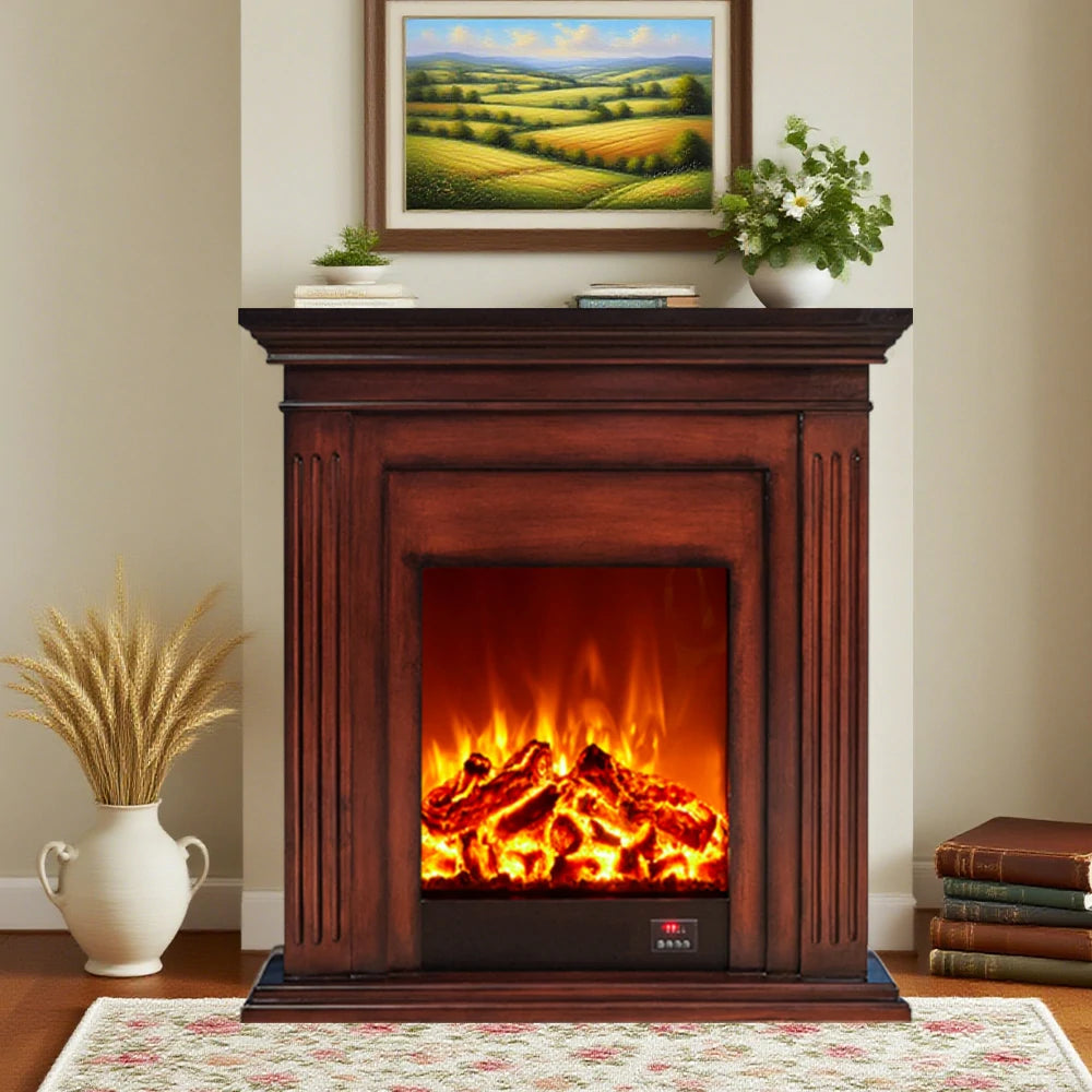 LIVARA 701 Solid Wood Electric Fireplace TV Console - 3D Flame Effect, Remote Control, Choice of 12W Decorative Core or 750–1500W Heating Core - Brown