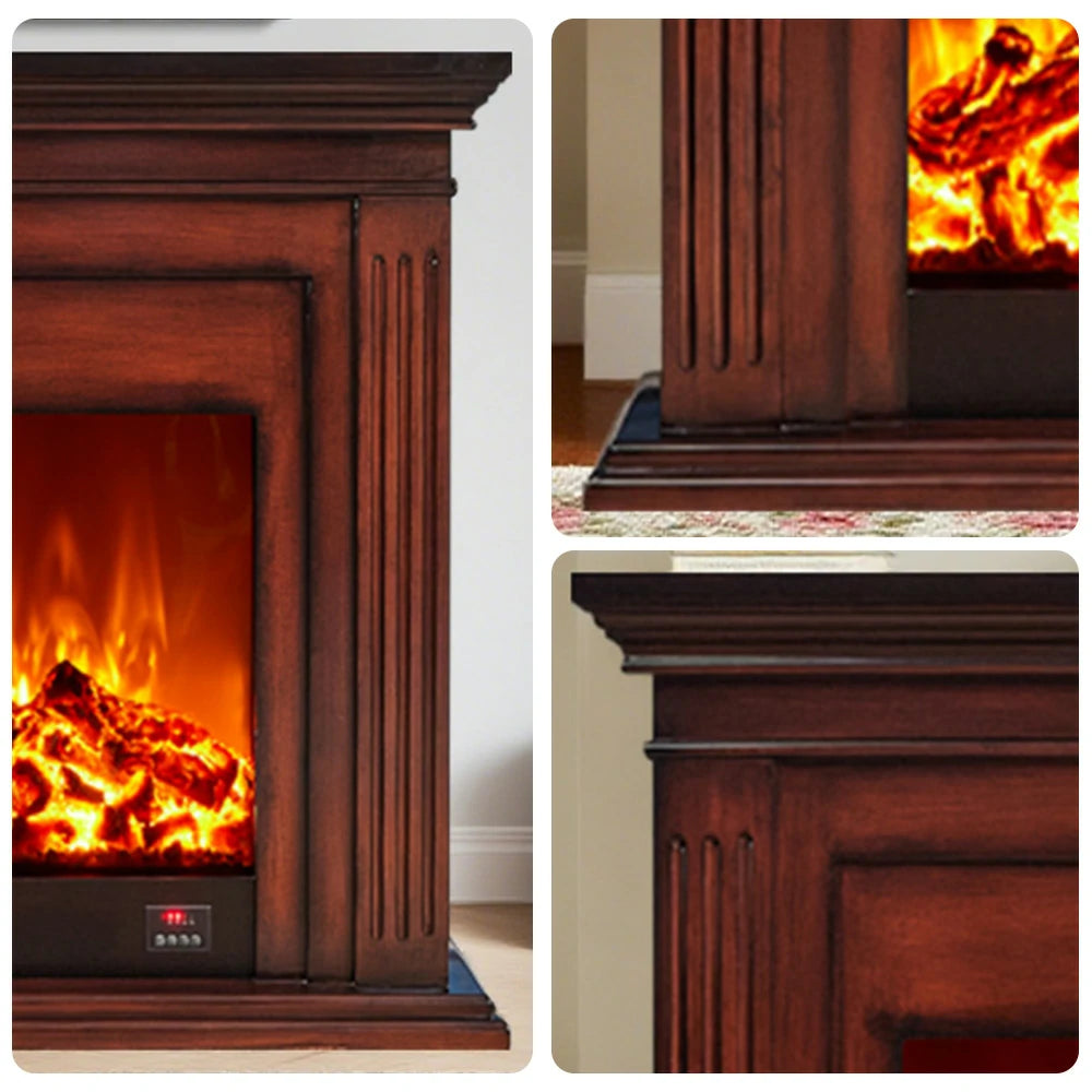 LIVARA 701 Solid Wood Electric Fireplace TV Console - 3D Flame Effect, Remote Control, Choice of 12W Decorative Core or 750–1500W Heating Core - Brown