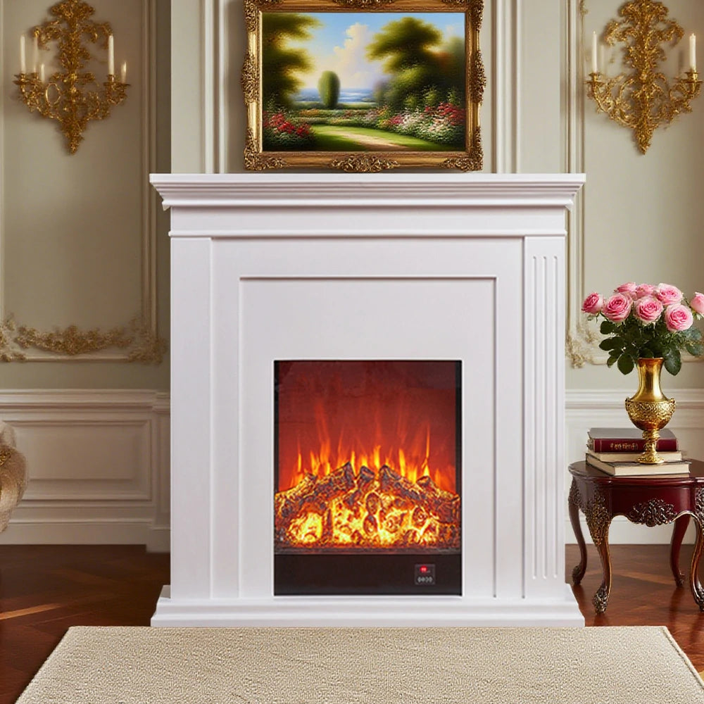 LIVARA 701 Solid Wood Electric Fireplace TV Console - 3D Flame Effect, Remote Control, Choice of 12W Decorative Core or 750–1500W Heating Core - White