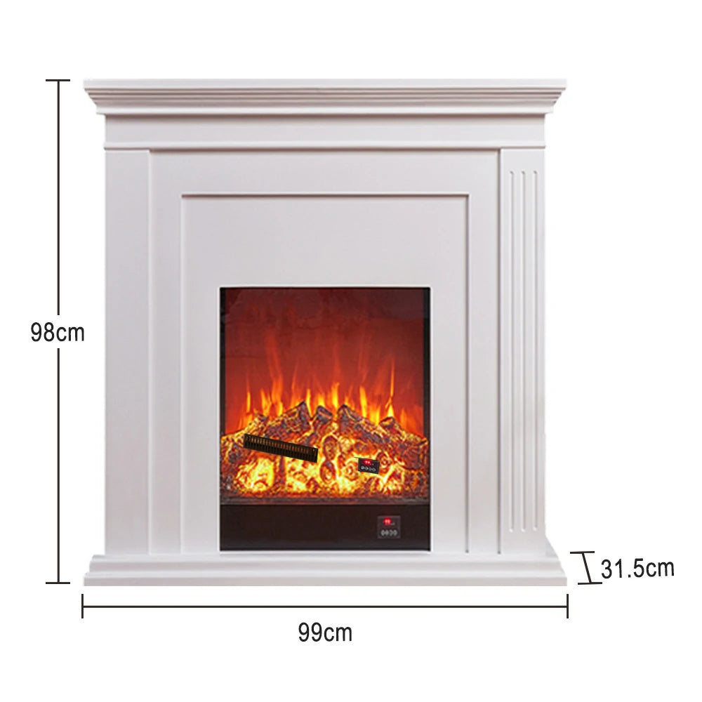 LIVARA 701 Solid Wood Electric Fireplace TV Console - 3D Flame Effect, Remote Control, Choice of 12W Decorative Core or 750–1500W Heating Core - White