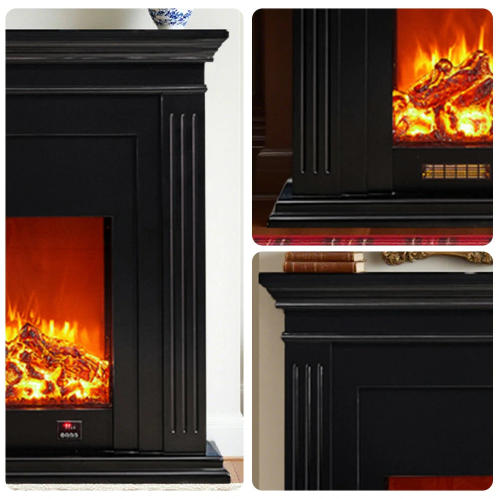 LIVARA 701 Solid Wood Electric Fireplace TV Console - 3D Flame Effect, Remote Control, Choice of 12W Decorative Core or 750–1500W Heating Core - Black