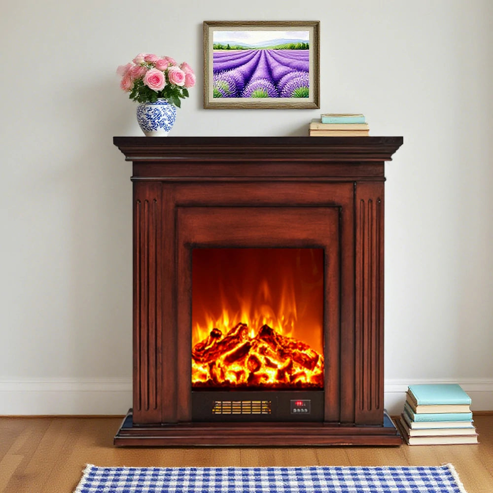 LIVARA 701 Solid Wood Electric Fireplace TV Console - 3D Flame Effect, Remote Control, Choice of 12W Decorative Core or 750–1500W Heating Core - Brown