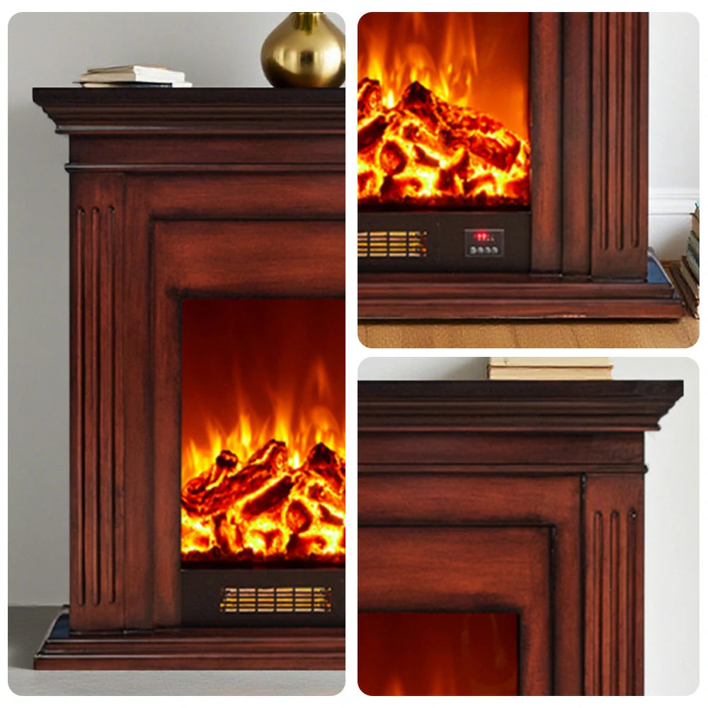 LIVARA 701 Solid Wood Electric Fireplace TV Console - 3D Flame Effect, Remote Control, Choice of 12W Decorative Core or 750–1500W Heating Core - Brown