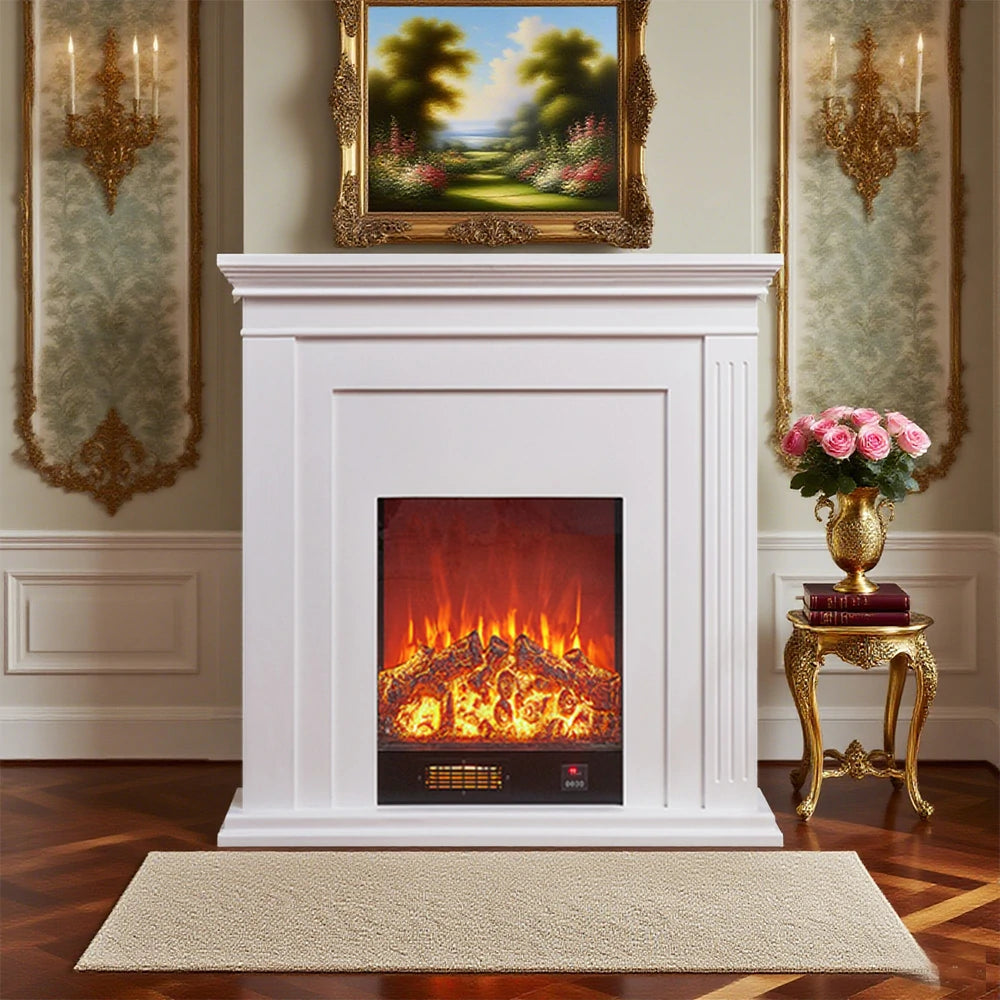 LIVARA 701 Solid Wood Electric Fireplace TV Console - 3D Flame Effect, Remote Control, Choice of 12W Decorative Core or 750–1500W Heating Core - White