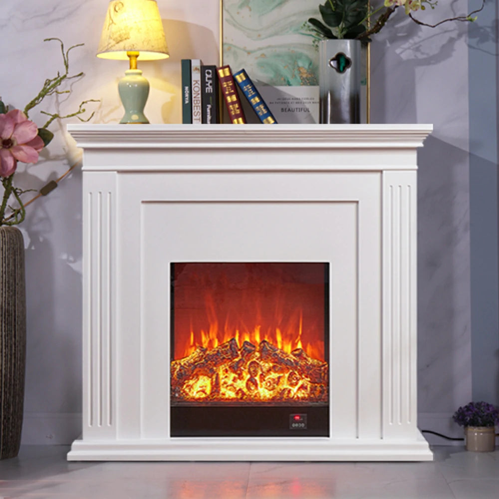 LIVARA 701 Solid Wood Electric Fireplace TV Console - 3D Flame Effect, Remote Control, Choice of 12W Decorative Core or 750–1500W Heating Core - White