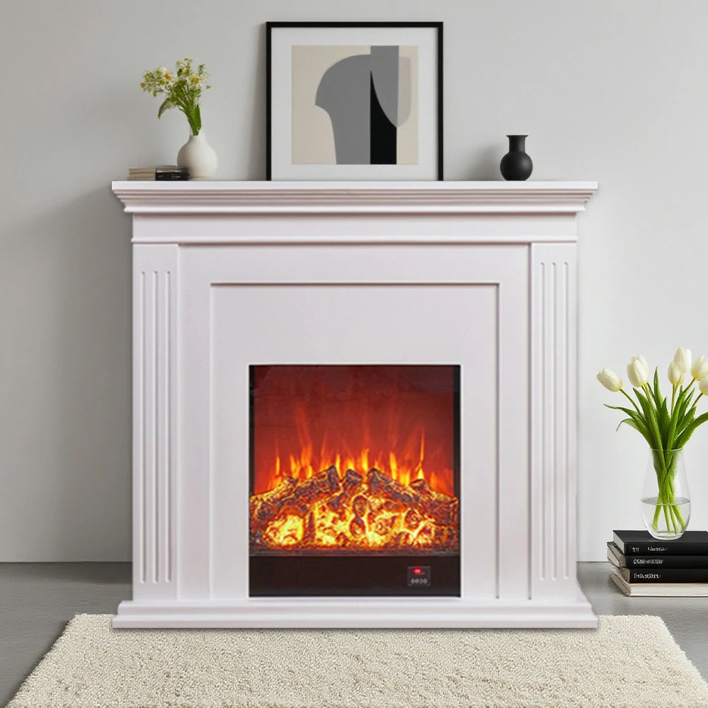 LIVARA 701 Solid Wood Electric Fireplace TV Console - 3D Flame Effect, Remote Control, Choice of 12W Decorative Core or 750–1500W Heating Core - White