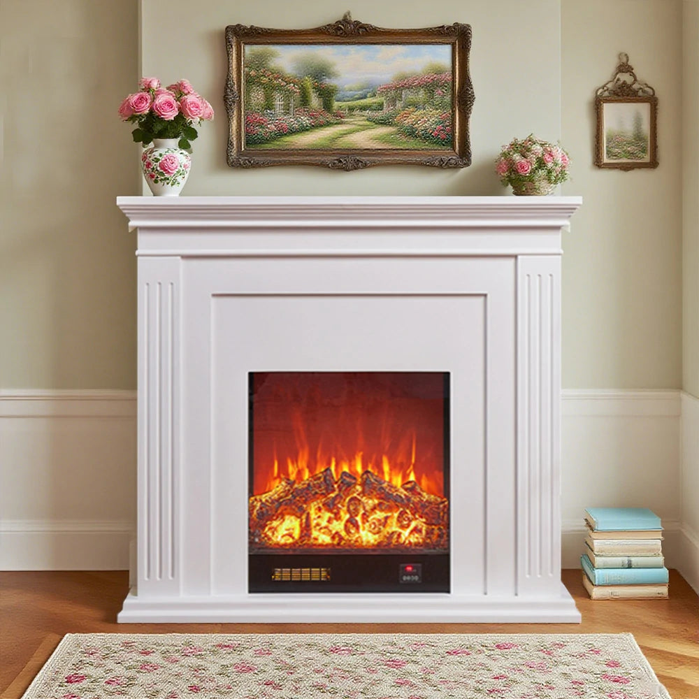 LIVARA 701 Solid Wood Electric Fireplace TV Console - 3D Flame Effect, Remote Control, Choice of 12W Decorative Core or 750–1500W Heating Core - White