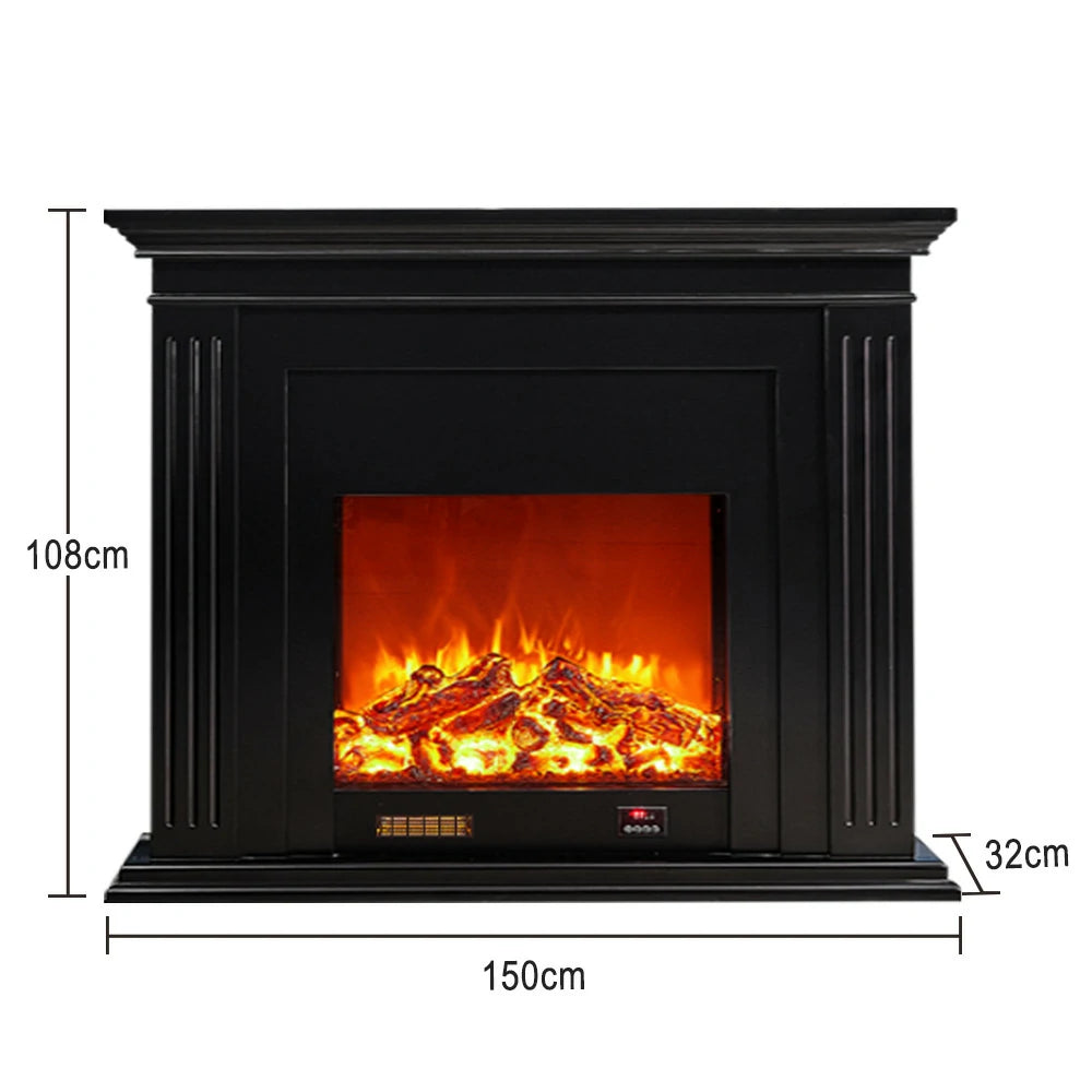 LIVARA 701 Solid Wood Electric Fireplace TV Console - 3D Flame Effect, Remote Control, Choice of 12W Decorative Core or 750–1500W Heating Core - Black