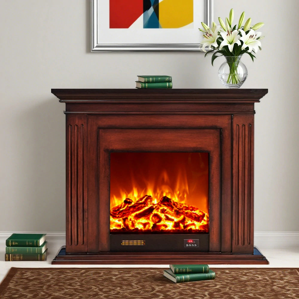 LIVARA 701 Solid Wood Electric Fireplace TV Console - 3D Flame Effect, Remote Control, Choice of 12W Decorative Core or 750–1500W Heating Core - Brown