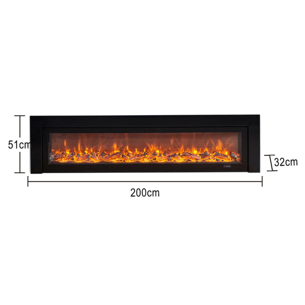 LIVARA 711 Electric Fireplace TV Cabinet - White Solid Wood Frame, 3D Flame Effect, Dual Core Options 12W/750–1500W, 180/200cm - Black