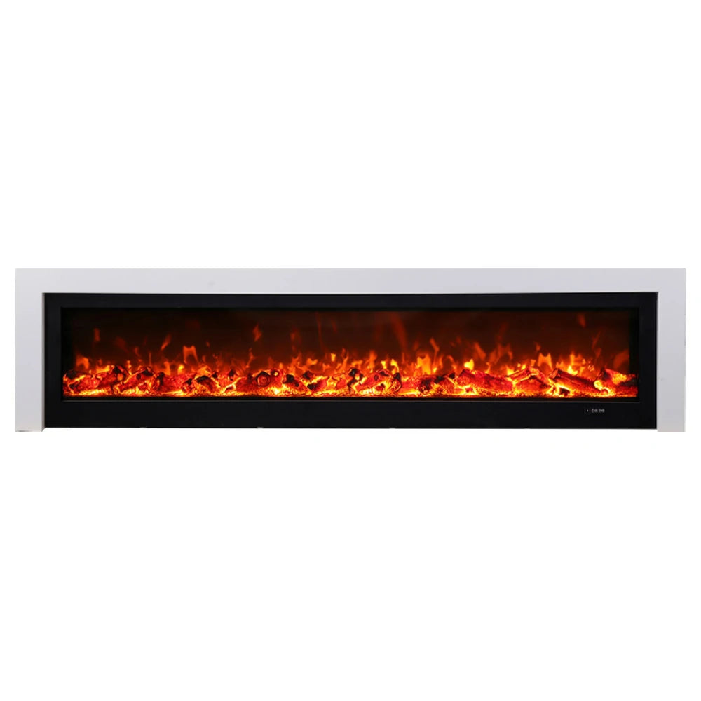 LIVARA 711 Electric Fireplace TV Cabinet - White Solid Wood Frame, 3D Flame Effect, Dual Core Options 12W/750–1500W, 180/200cm - White
