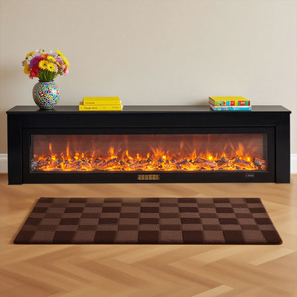 LIVARA 711 Electric Fireplace TV Cabinet - White Solid Wood Frame, 3D Flame Effect, Dual Core Options 12W/750–1500W, 180/200cm - Black