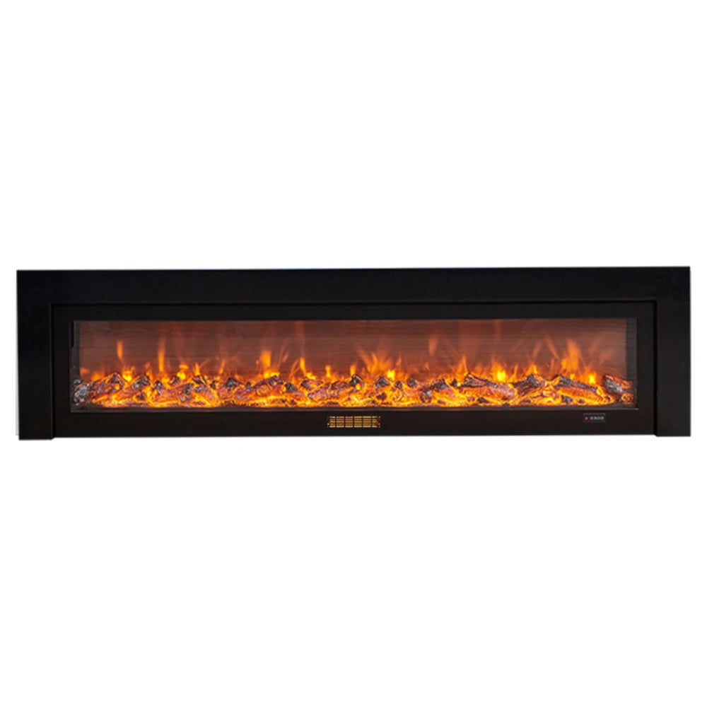 LIVARA 711 Electric Fireplace TV Cabinet - White Solid Wood Frame, 3D Flame Effect, Dual Core Options 12W/750–1500W, 180/200cm - Black
