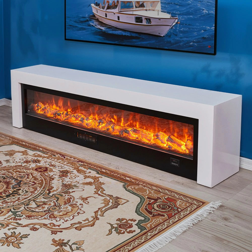LIVARA 711 Electric Fireplace TV Cabinet - White Solid Wood Frame, 3D Flame Effect, Dual Core Options 12W/750–1500W, 180/200cm - White