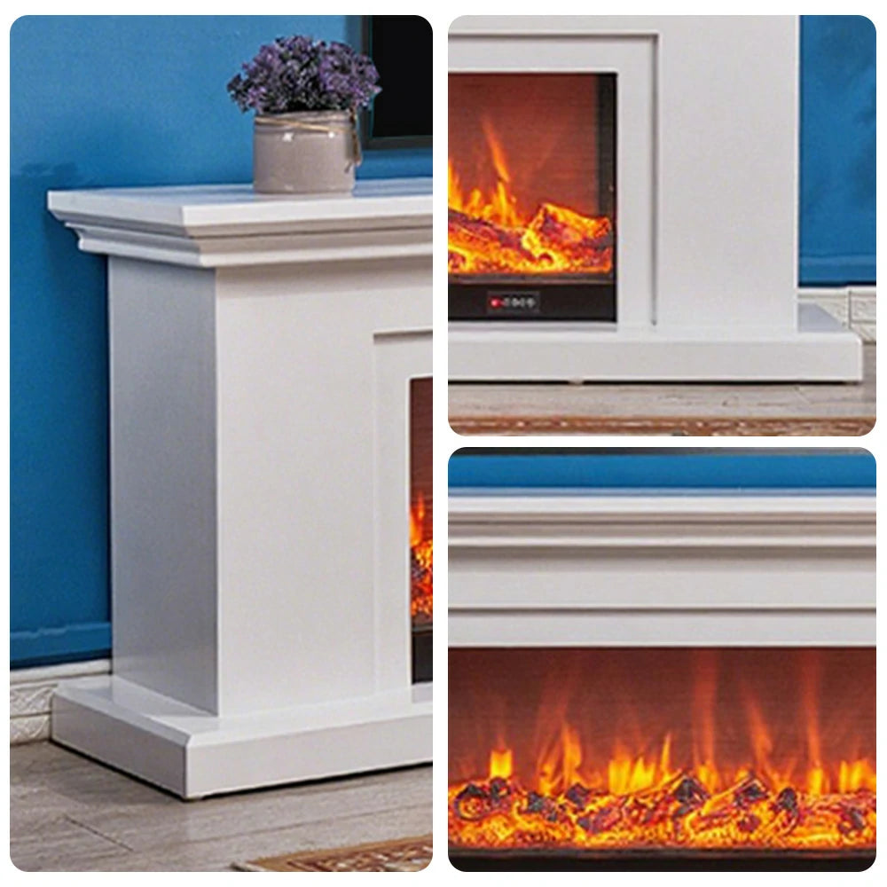 LIVARA 713 Electric Fireplace TV Console – Solid Wood Frame, 3D Flame Effect, Remote Control, Dual Core Options 12W/750–1500W - White