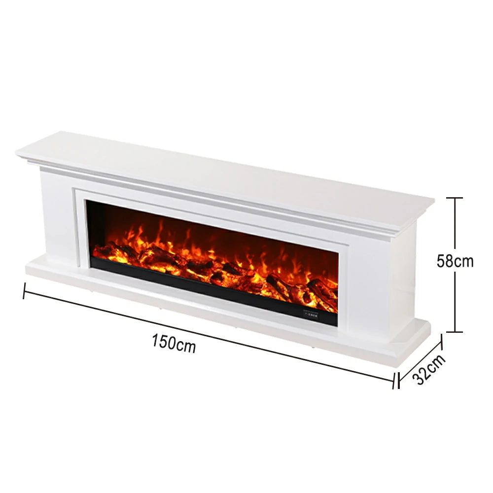 LIVARA 713 Electric Fireplace TV Console – Solid Wood Frame, 3D Flame Effect, Remote Control, Dual Core Options 12W/750–1500W - White