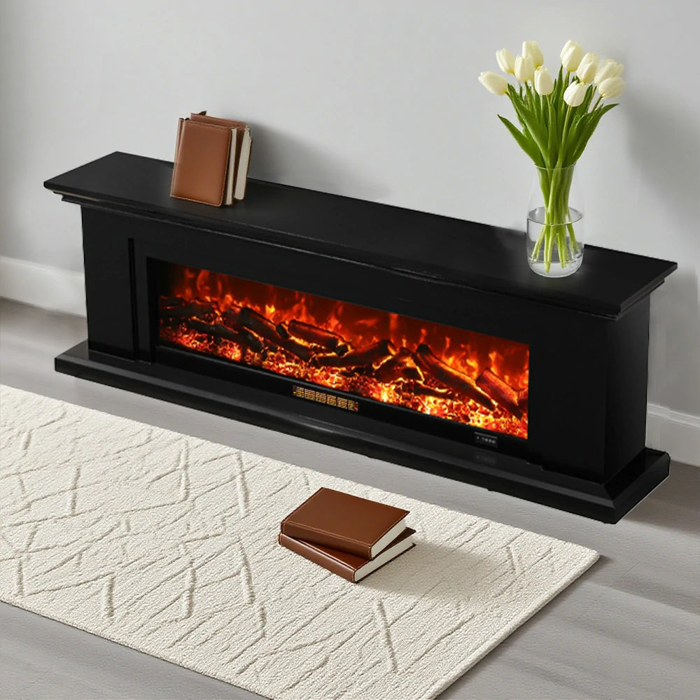 LIVARA 713 Electric Fireplace TV Console – Solid Wood Frame, 3D Flame Effect, Remote Control, Dual Core Options 12W/750–1500W - Black