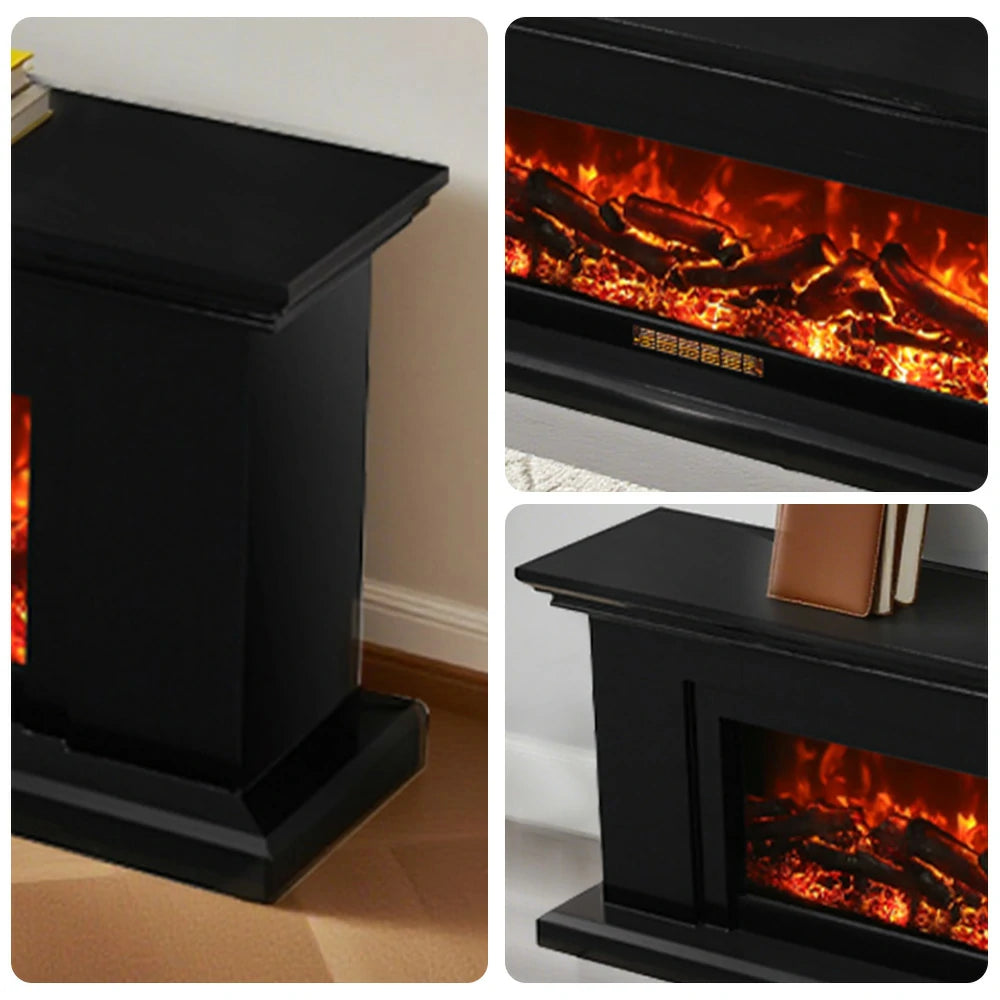 LIVARA 713 Electric Fireplace TV Console – Solid Wood Frame, 3D Flame Effect, Remote Control, Dual Core Options 12W/750–1500W - Black
