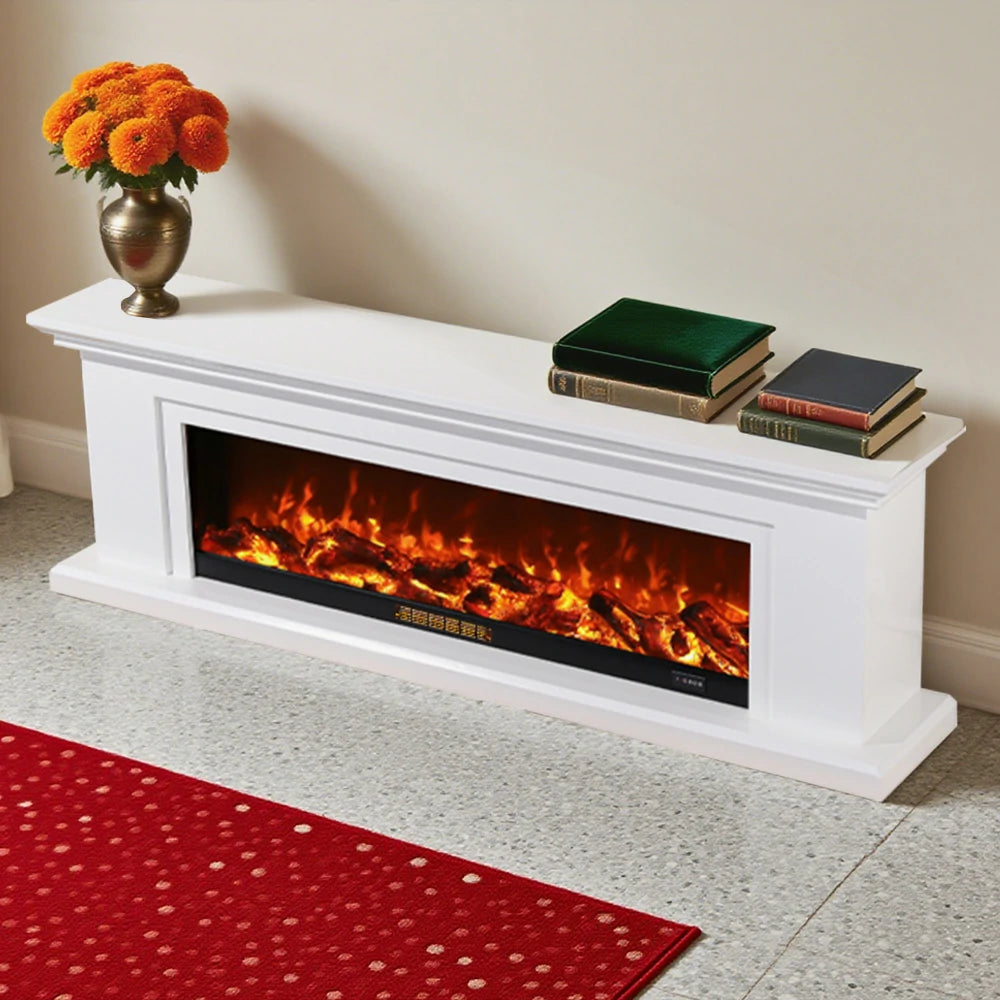 LIVARA 713 Electric Fireplace TV Console – Solid Wood Frame, 3D Flame Effect, Remote Control, Dual Core Options 12W/750–1500W - White