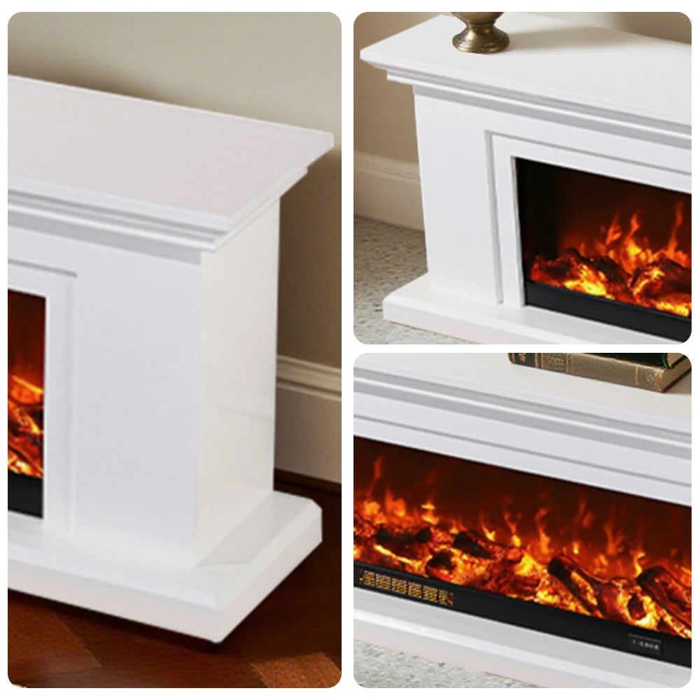 LIVARA 713 Electric Fireplace TV Console – Solid Wood Frame, 3D Flame Effect, Remote Control, Dual Core Options 12W/750–1500W - White