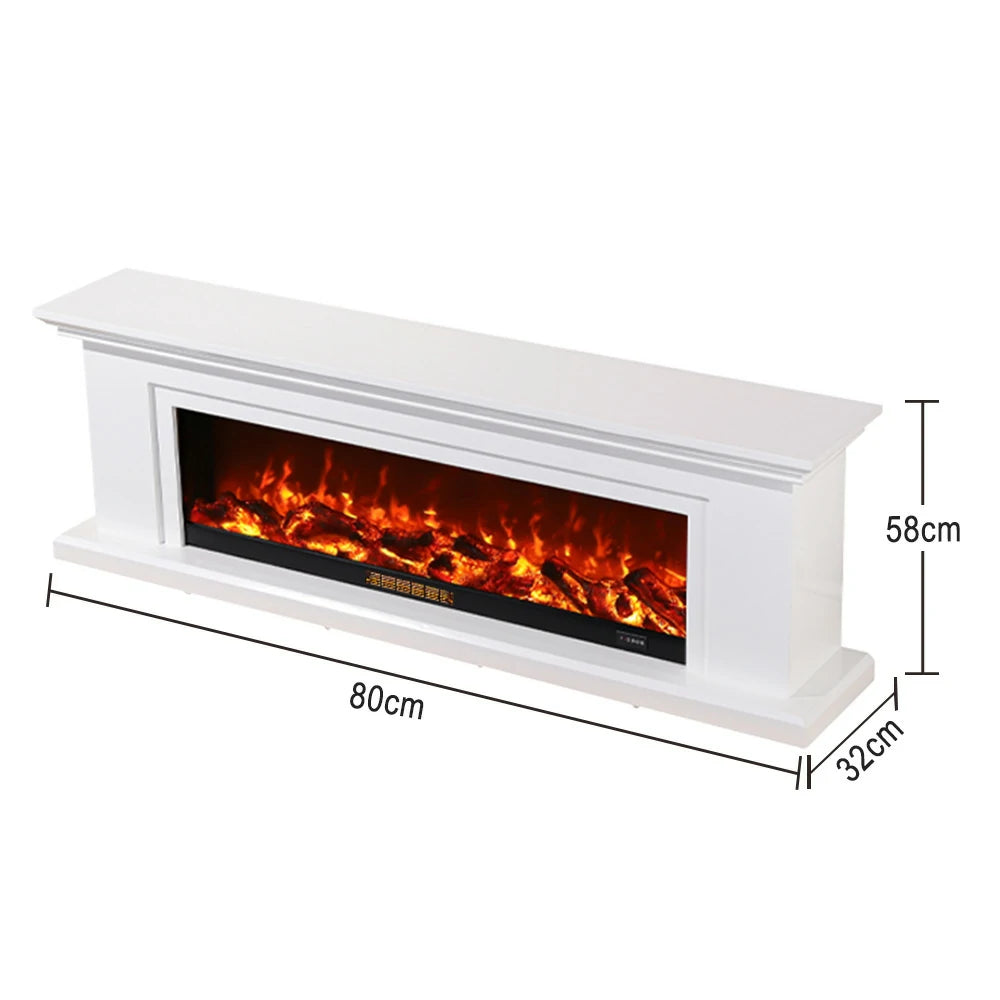 LIVARA 713 Electric Fireplace TV Console – Solid Wood Frame, 3D Flame Effect, Remote Control, Dual Core Options 12W/750–1500W - White