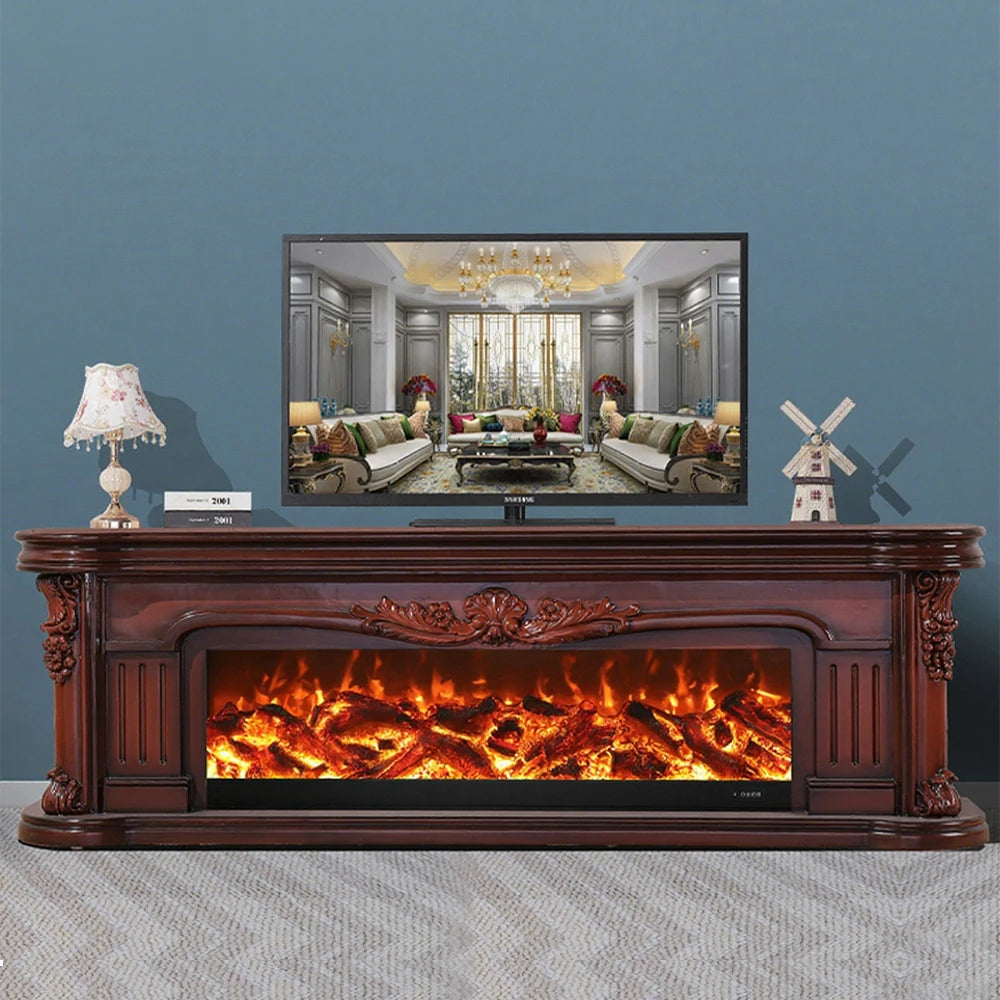 LIVARA 714 Electric Fireplace TV Cabinet - White Solid Wood Frame, 3D Flame Effect, Dual Core Options 12W/750–1500W - Brown