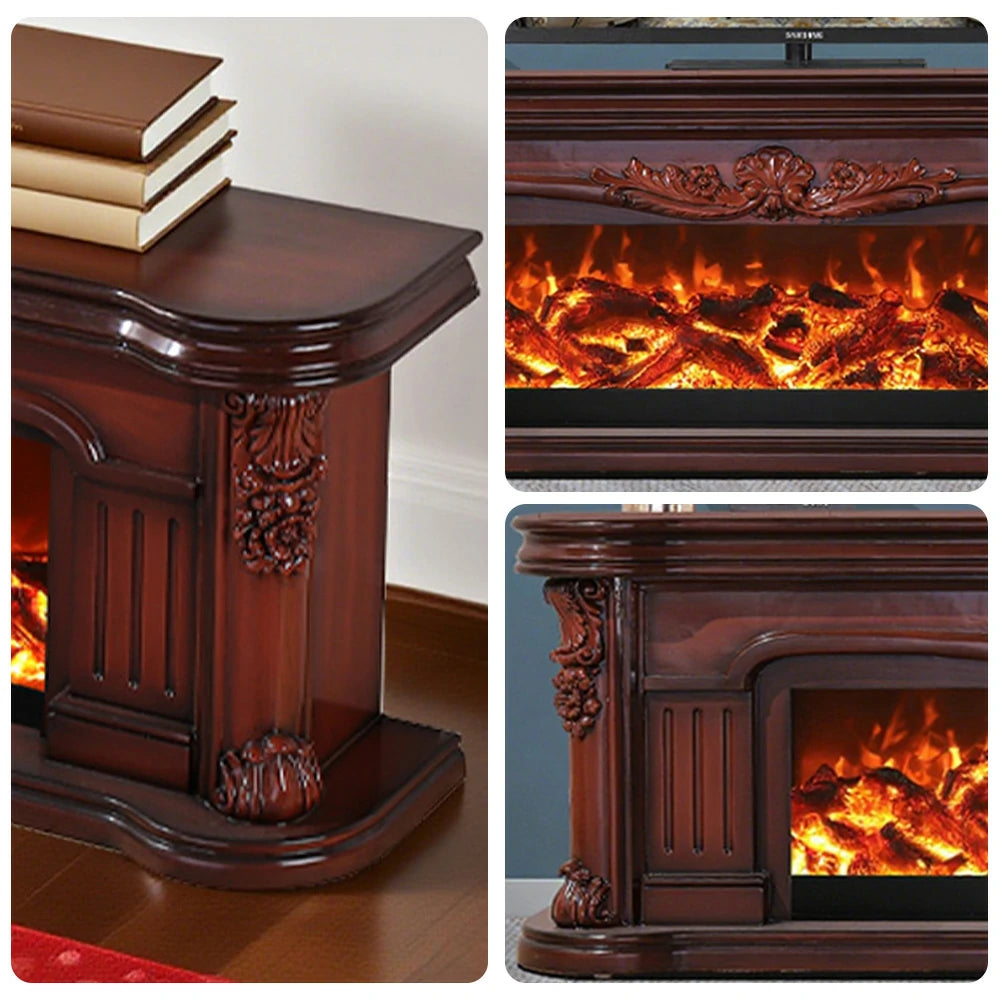 LIVARA 714 Electric Fireplace TV Cabinet - White Solid Wood Frame, 3D Flame Effect, Dual Core Options 12W/750–1500W - Brown