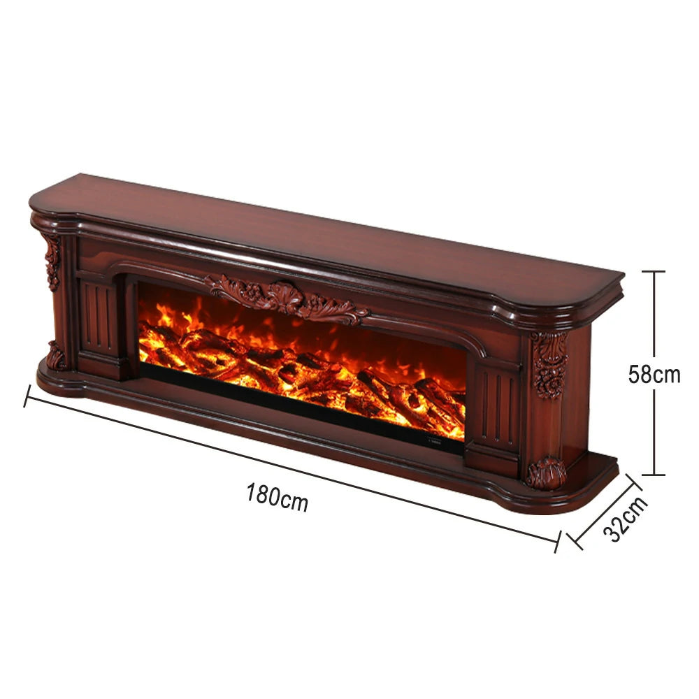 LIVARA 714 Electric Fireplace TV Cabinet - White Solid Wood Frame, 3D Flame Effect, Dual Core Options 12W/750–1500W - Brown