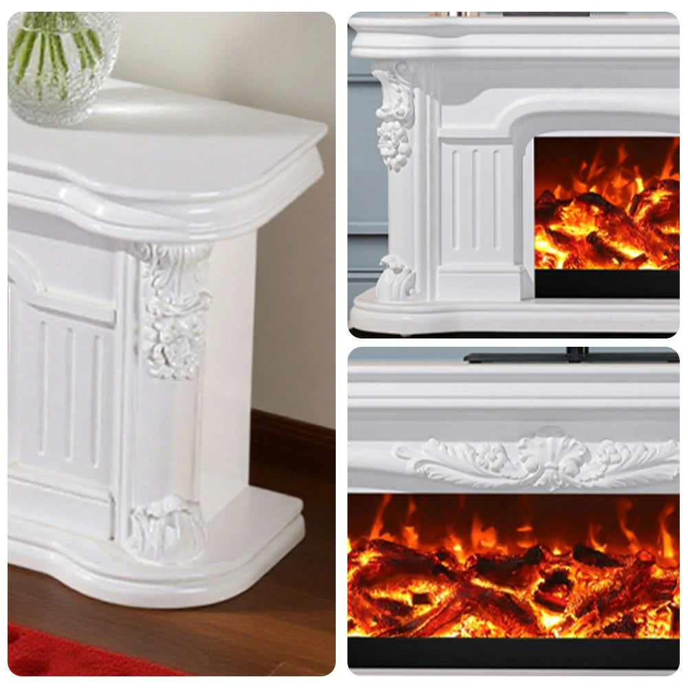 LIVARA 714 Electric Fireplace TV Cabinet - White Solid Wood Frame, 3D Flame Effect, Dual Core Options 12W/750–1500W - White