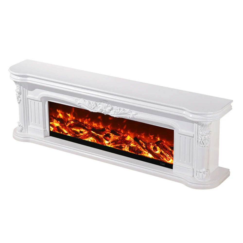 LIVARA 714 Electric Fireplace TV Cabinet - White Solid Wood Frame, 3D Flame Effect, Dual Core Options 12W/750–1500W - White