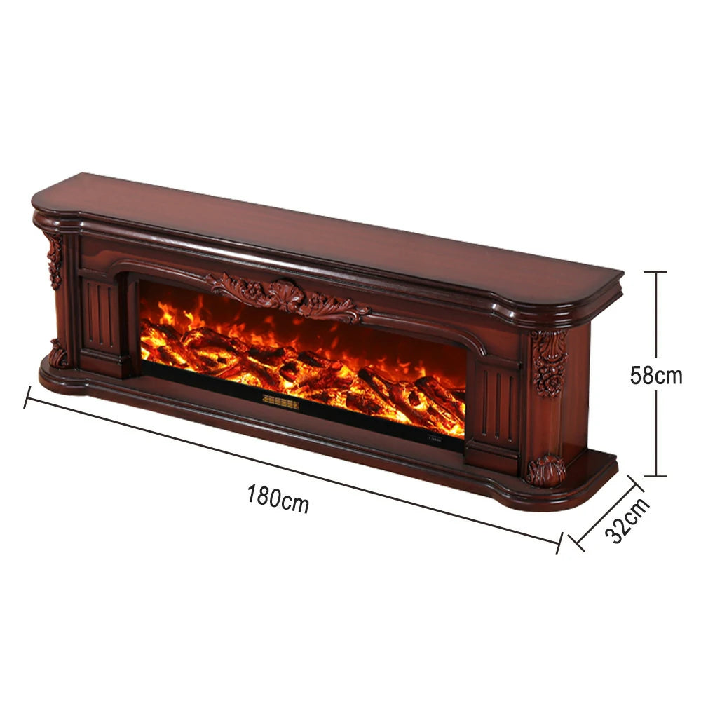 LIVARA 714 Electric Fireplace TV Cabinet - White Solid Wood Frame, 3D Flame Effect, Dual Core Options 12W/750–1500W - Brown