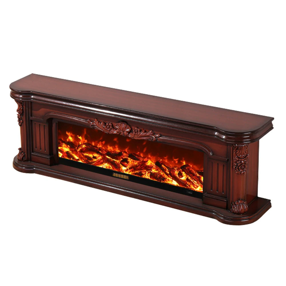 LIVARA 714 Electric Fireplace TV Cabinet - White Solid Wood Frame, 3D Flame Effect, Dual Core Options 12W/750–1500W - Brown