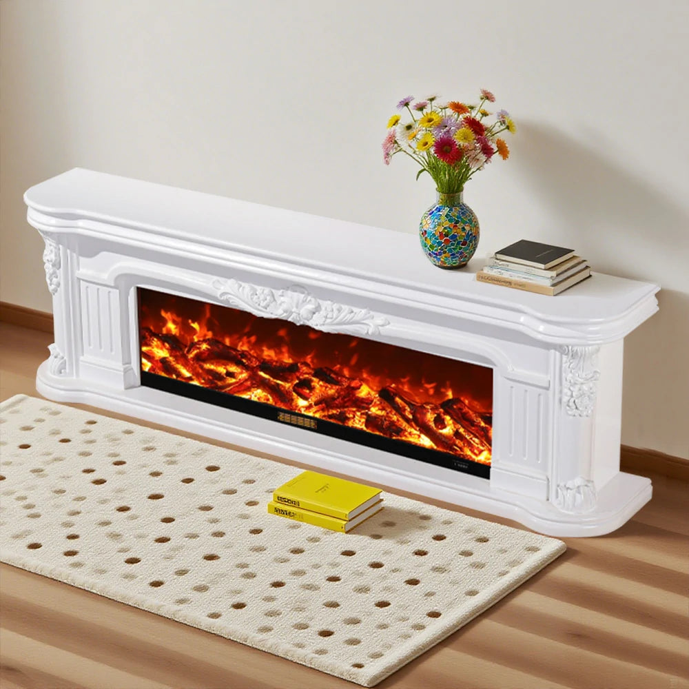 LIVARA 714 Electric Fireplace TV Cabinet - White Solid Wood Frame, 3D Flame Effect, Dual Core Options 12W/750–1500W - White