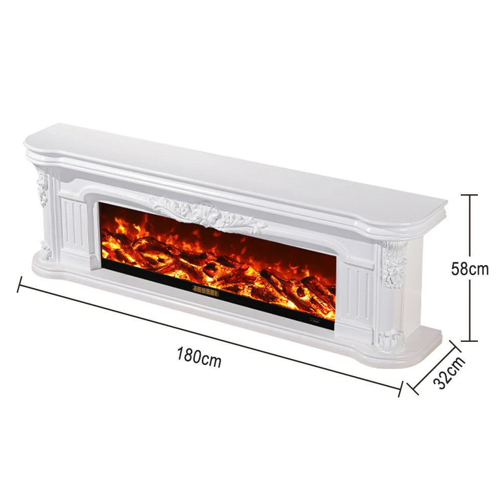 LIVARA 714 Electric Fireplace TV Cabinet - White Solid Wood Frame, 3D Flame Effect, Dual Core Options 12W/750–1500W - White