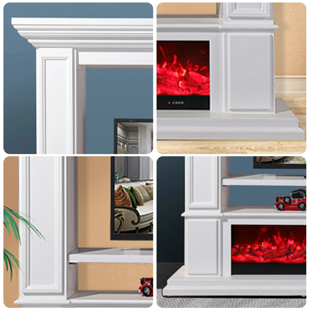 LIVARA 715 Electric Fireplace TV Cabinet – 180cm White Solid Wood Frame, 3D Flame Effect, Remote Control, Dual Core Options 12W/750–1500W - White