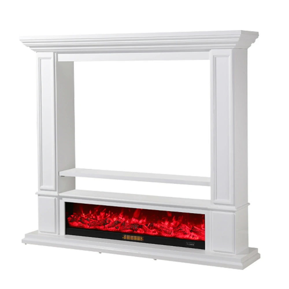 LIVARA 715 Electric Fireplace TV Cabinet – 180cm White Solid Wood Frame, 3D Flame Effect, Remote Control, Dual Core Options 12W/750–1500W - White