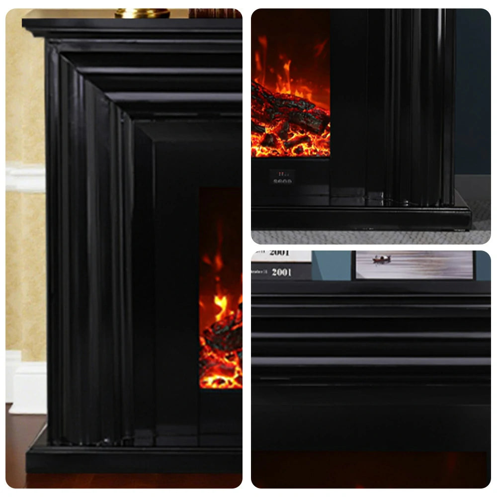 LIVARA 717 Electric Fireplace TV Cabinet – 180cm White Solid Wood Frame, 3D Flame Effect, Remote Control, Dual Core Options 12W/750–1500W - Black