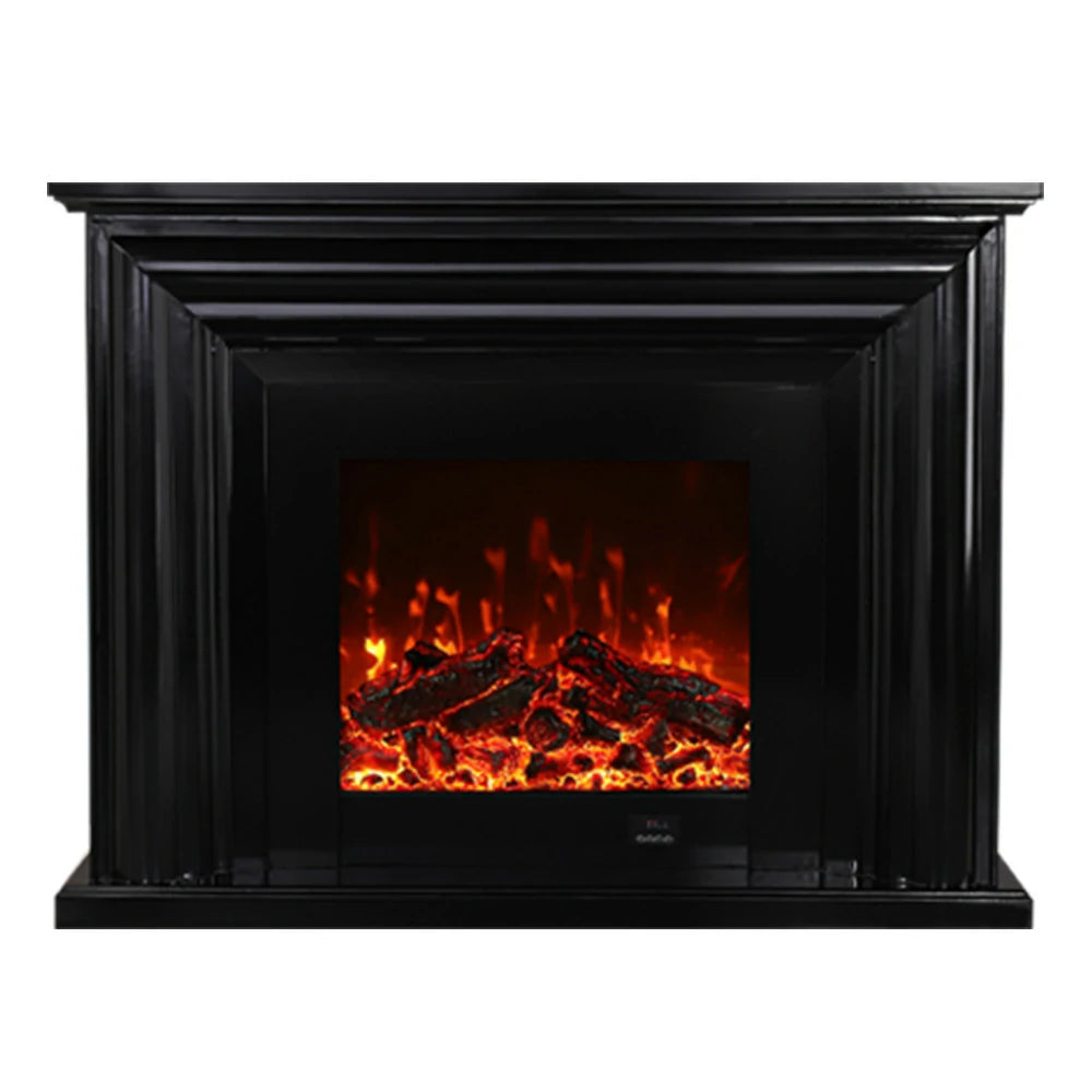 LIVARA 717 Electric Fireplace TV Cabinet – 180cm White Solid Wood Frame, 3D Flame Effect, Remote Control, Dual Core Options 12W/750–1500W - Black