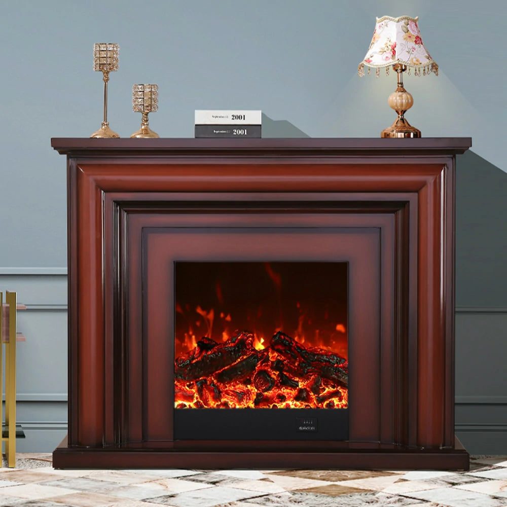 LIVARA 717 Electric Fireplace TV Cabinet – 180cm White Solid Wood Frame, 3D Flame Effect, Remote Control, Dual Core Options 12W/750–1500W - Brown