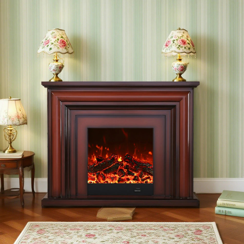 LIVARA 717 Electric Fireplace TV Cabinet – 180cm White Solid Wood Frame, 3D Flame Effect, Remote Control, Dual Core Options 12W/750–1500W - Brown