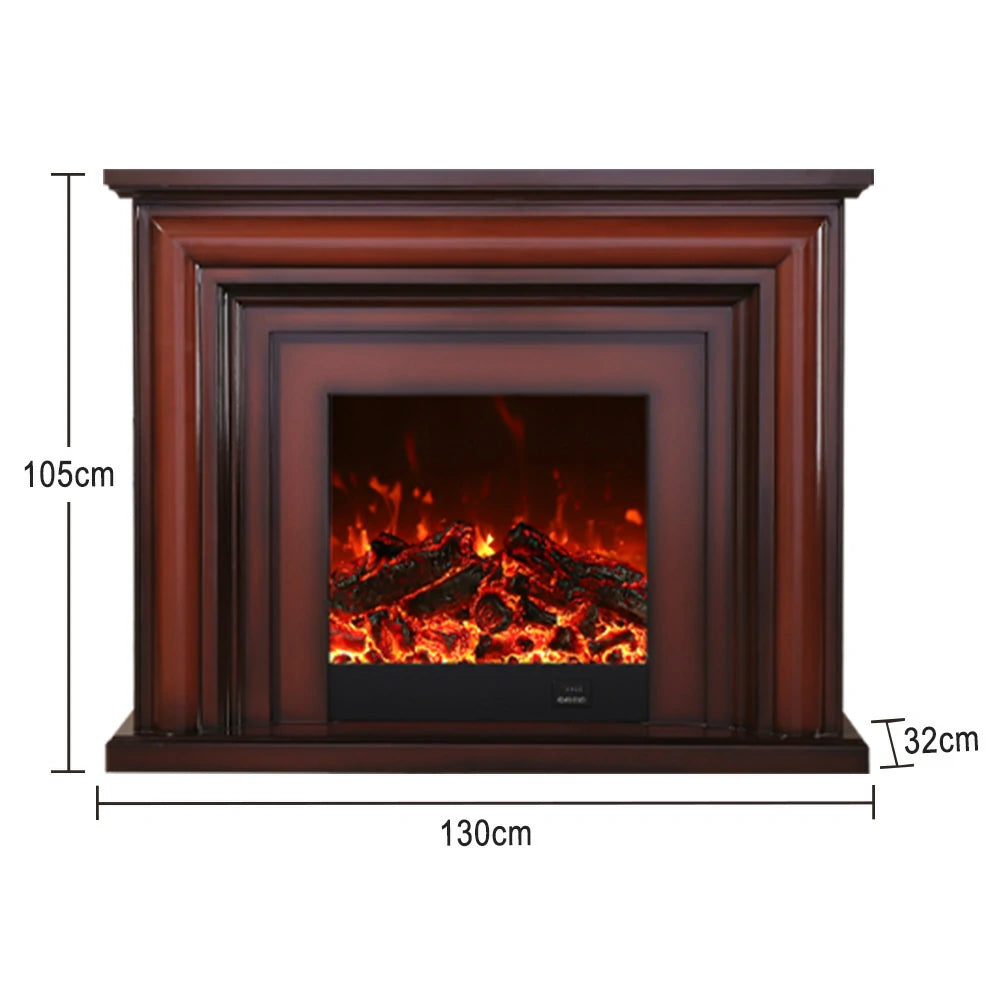 LIVARA 717 Electric Fireplace TV Cabinet – 180cm White Solid Wood Frame, 3D Flame Effect, Remote Control, Dual Core Options 12W/750–1500W - Brown