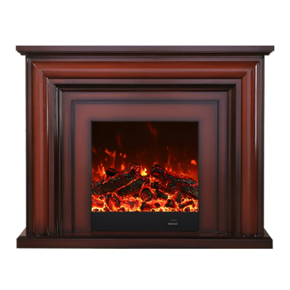 LIVARA 717 Electric Fireplace TV Cabinet – 180cm White Solid Wood Frame, 3D Flame Effect, Remote Control, Dual Core Options 12W/750–1500W - Brown